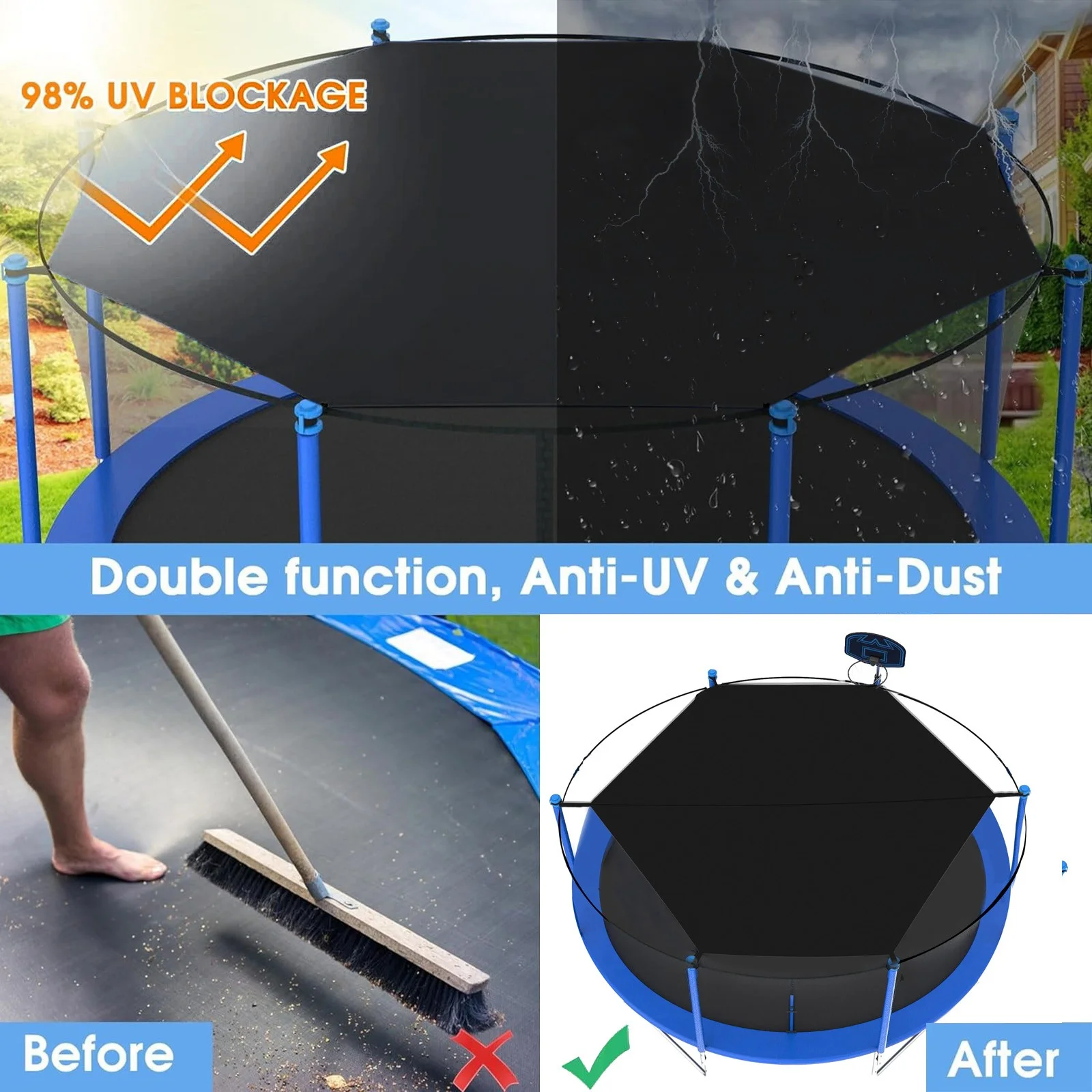 Trampoline Shade Cover Sun Defence Trampolines Canopy Easy To Install Trampolines Sunshade Accessories For Outdoor Backyard Playground Black 330× 290cm Stretchy Couch Cover for Large Couch Recliner