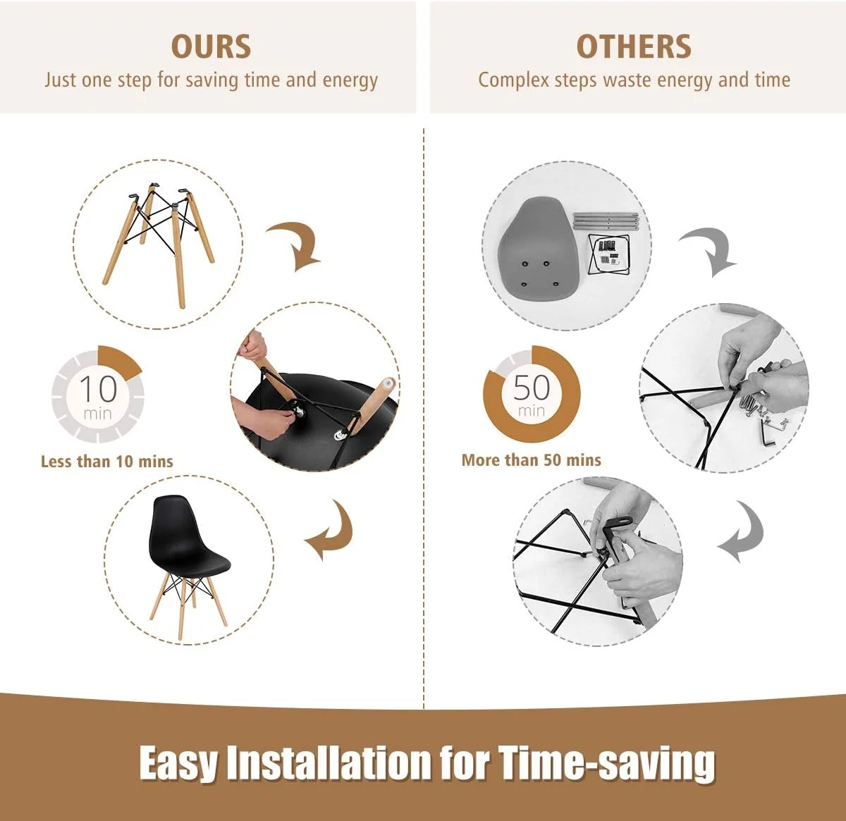 CGFHYP DSW Dining Chairs  Shell Plastic Chairs with Wood Legs  Modern Style Armless Chairs  Room Kitchen Bedroom  Eiffel DSW Style Side Chairs with Ergonomic Backrest   Black