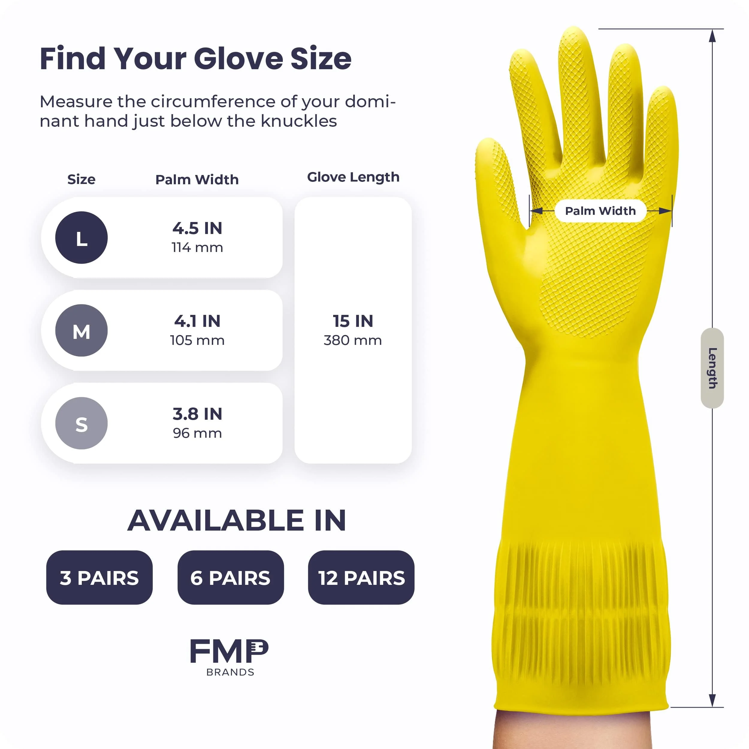 FMP Brands 12 Pairs Extra Long Dishwashing Gloves, 15 Inch Long Rubber Gloves for Washing Dishes, Non-Slip Cleaning Gloves, Latex Dish Gloves for Kitchen, Bathroom, Gardening (Medium, Yellow + Purple)