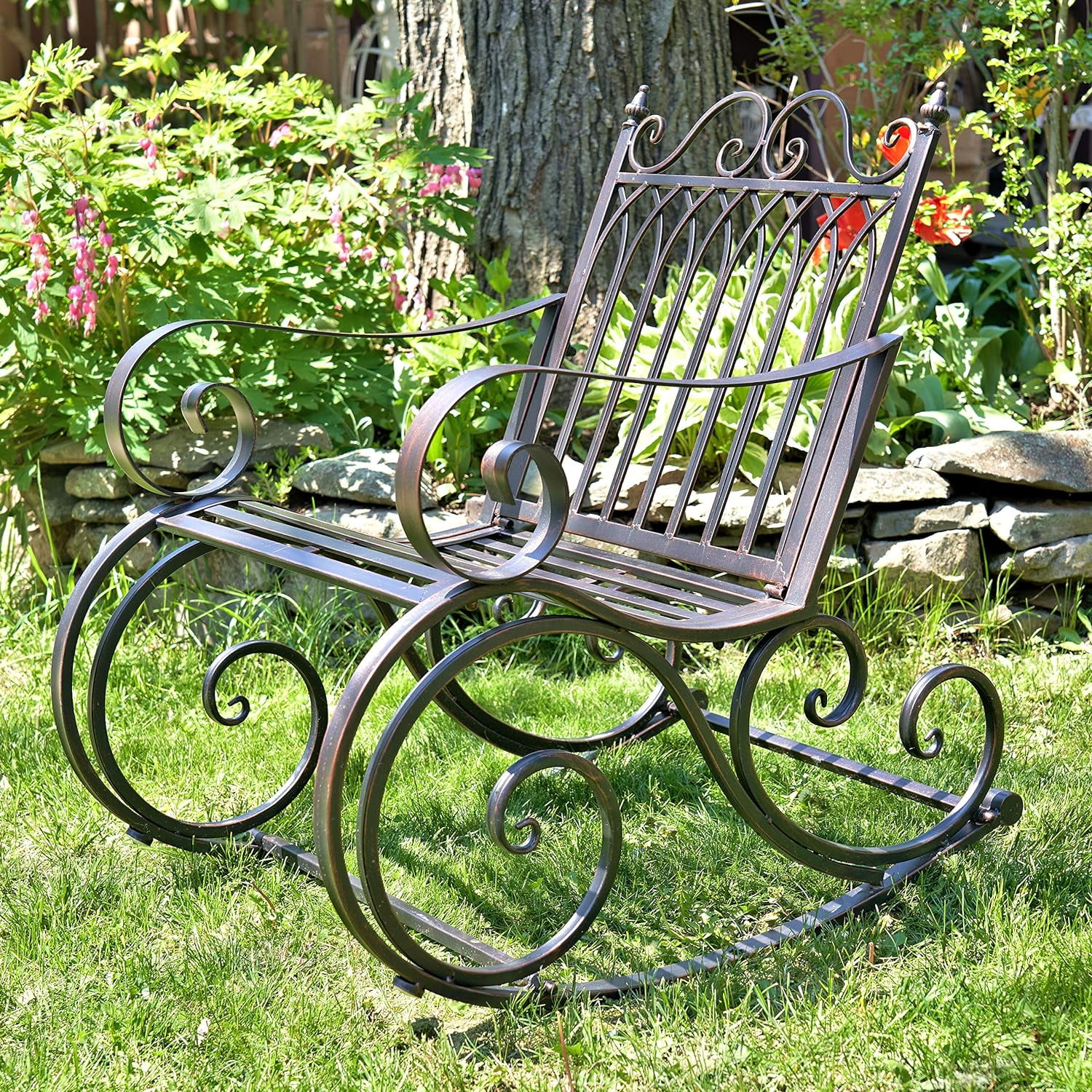 Outdoor Metal Rocking Arm Chair/Bench (Arm Chair, Bronze)