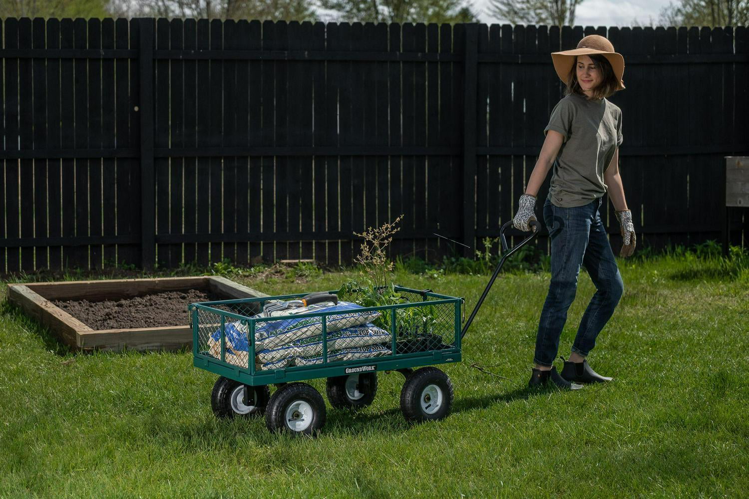 GroundWork 800 lb. Capacity Steel Garden Cart