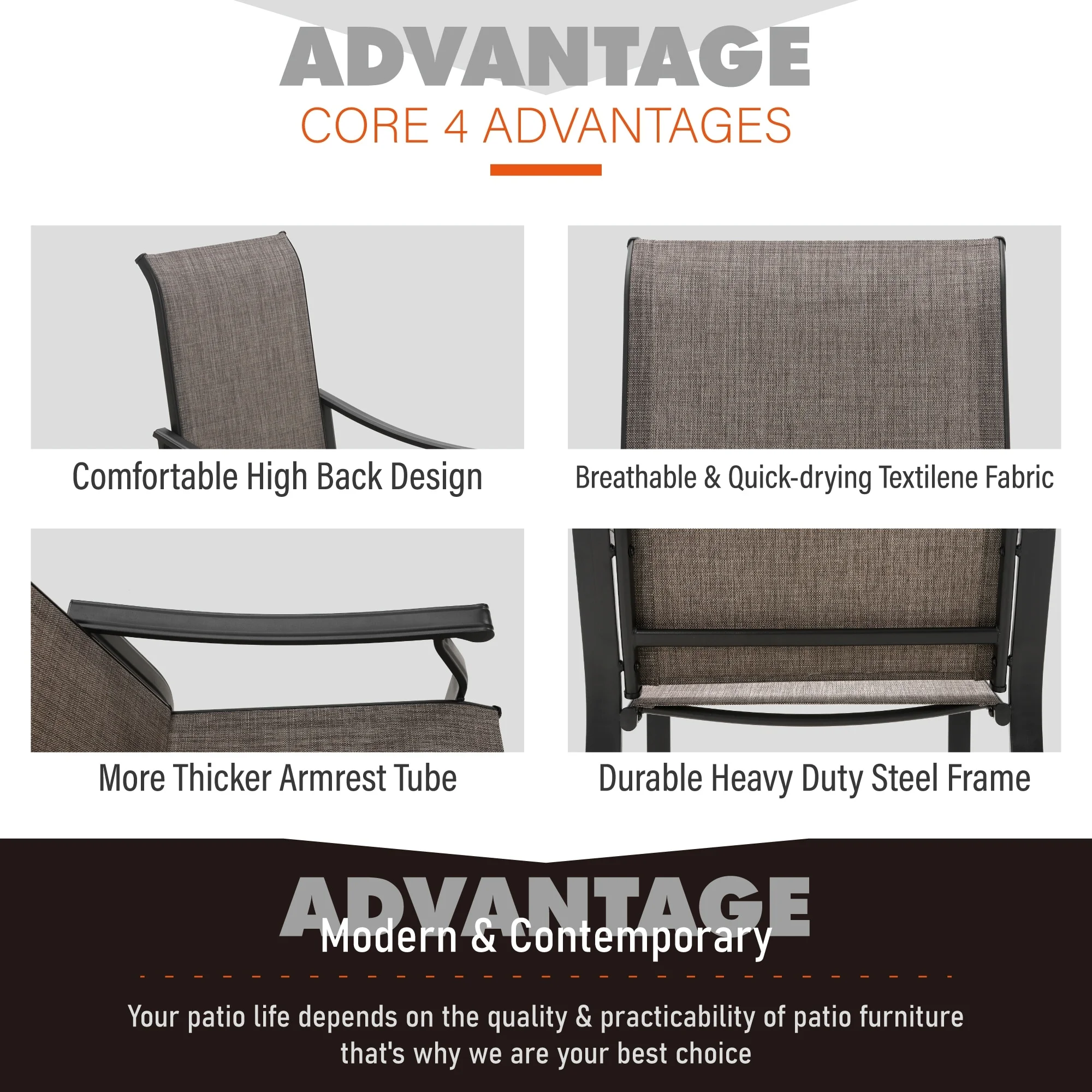 2/4-Piece Patio Dining Chair, High Back Textilene Fabric Padded Armchairs 4-Piece