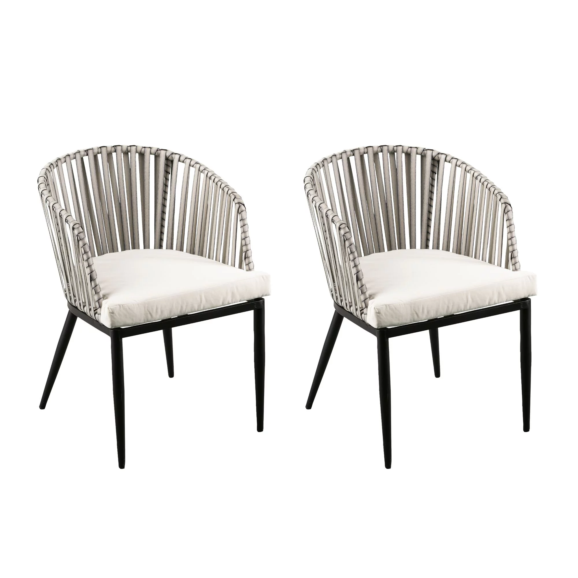 Southern Enterprises 2pc White and Black Contemporary Outdoor Patio Chairs with Cushions 33