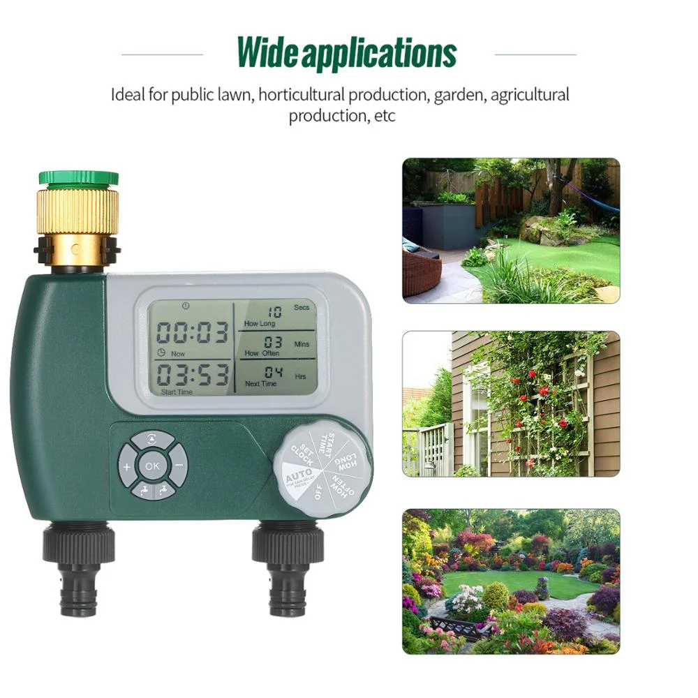 Battery Operated Automatic Watering Sprinkler System Irrigation Controller Programmable Digital Hose Faucet Timer with 2 Outlet