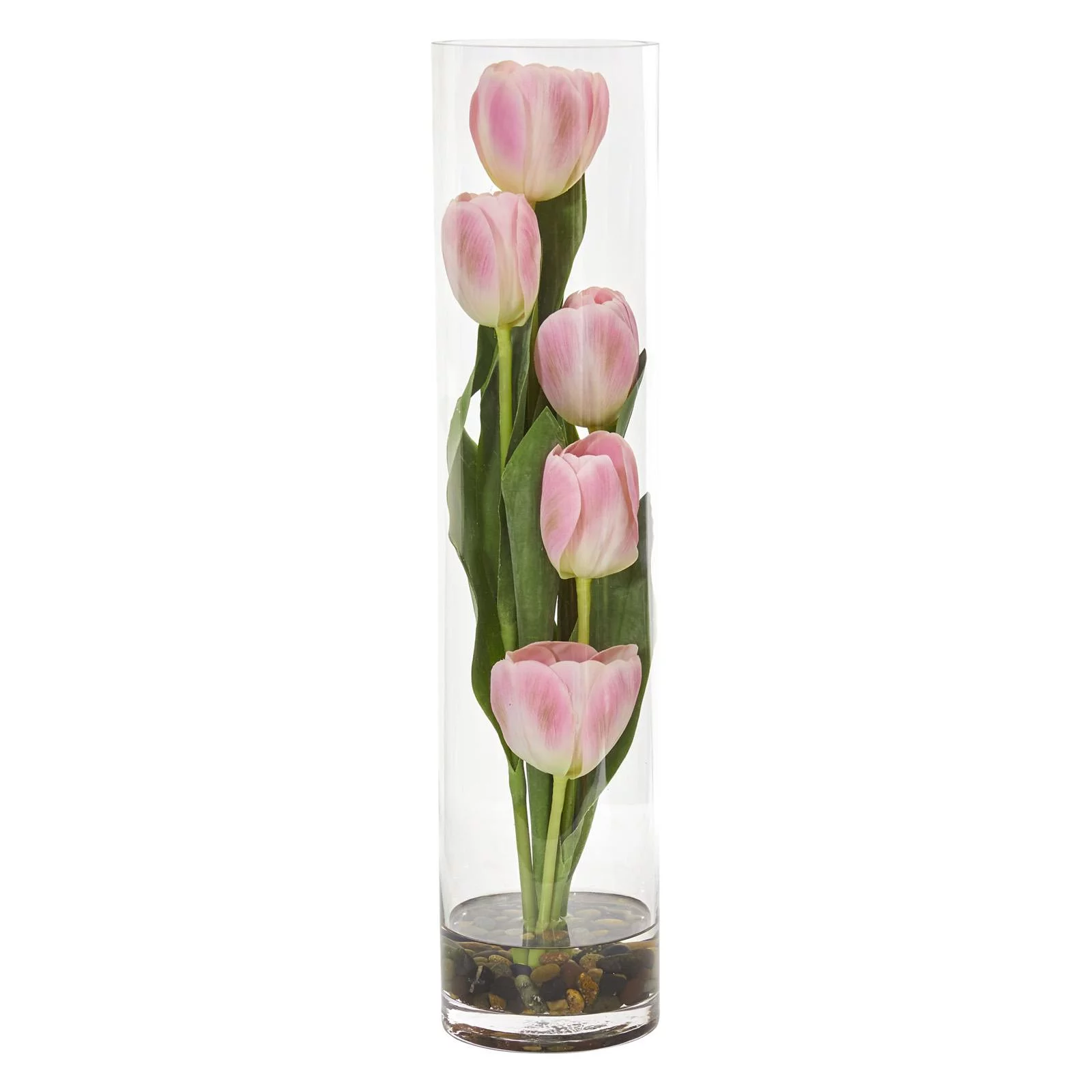 Nearly Natural Tulips Artificial Arrangement in Cylinder Vase