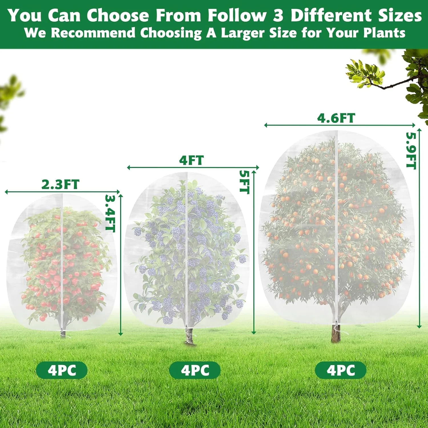 4 Pack Garden Plant Fruits Blueberry Bushes Protection Netting Covers Barrier Mesh Bags, Blueberry Tomato Protection Net with Zipper & Drawstring