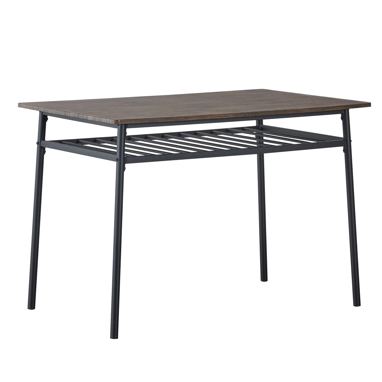 Rectangular Brown Dining Table Set with 4 Chairs and P2 Board Iron Compartment - Easy Assembly, Spacious Design, Perfect for Family Meals