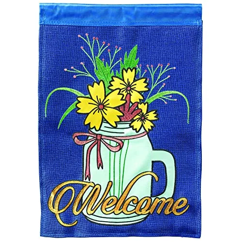 Magnolia Gardens M001533 29 x 42 in. Welcome Flowers In Jar Burlap Garden Flag - Large