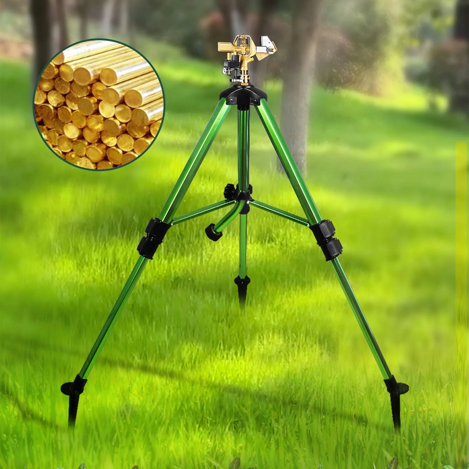 Tinyansi Impact Sprinkler, Heavy Duty Brass In-Ground Impact Sprinkler, Tripod Base, 360 Degree, 0-36 Feet Large Area Coverage, Adjustable Height 21-37 Inches, Suitable For Lawns, Patios