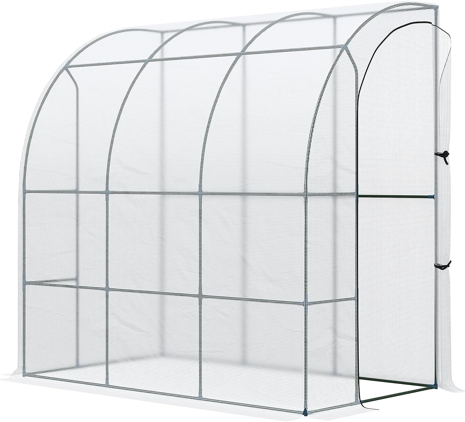 7' x 4' x 7' Outdoor Lean to Greenhouse, Walk-in Green House Plant Nursery with Roll-up Window, PE Cover, White
