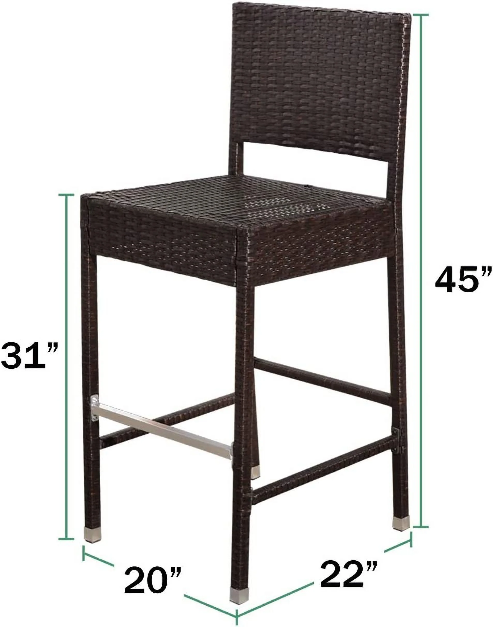 ASDRFYU Dark Coffee Wicker Barstool Indoor Outdoor Patio  All Weather  Stool-2 pcs