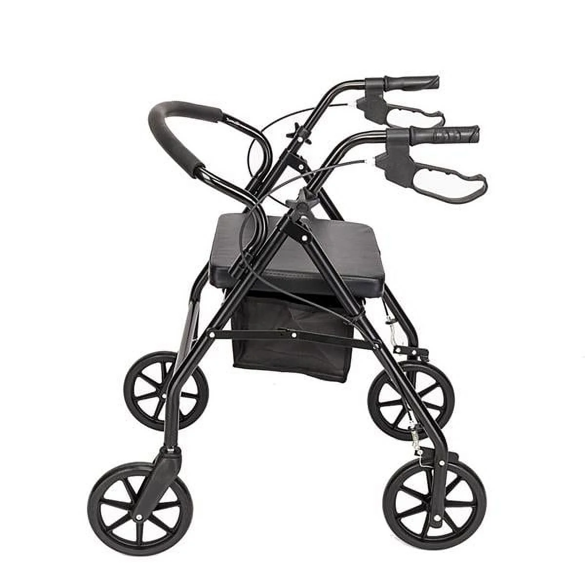 Aluminum Rollator Rolling Walker with Medical Curved Back Soft Seat Light Weight