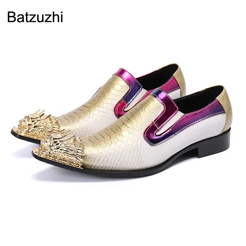 Batzuzhi Japanese Type Fashion Men's Shoes New Design Pointed Iron Toe Genuine Leather Dress Shoes Men Party and Wedding Zapatos
