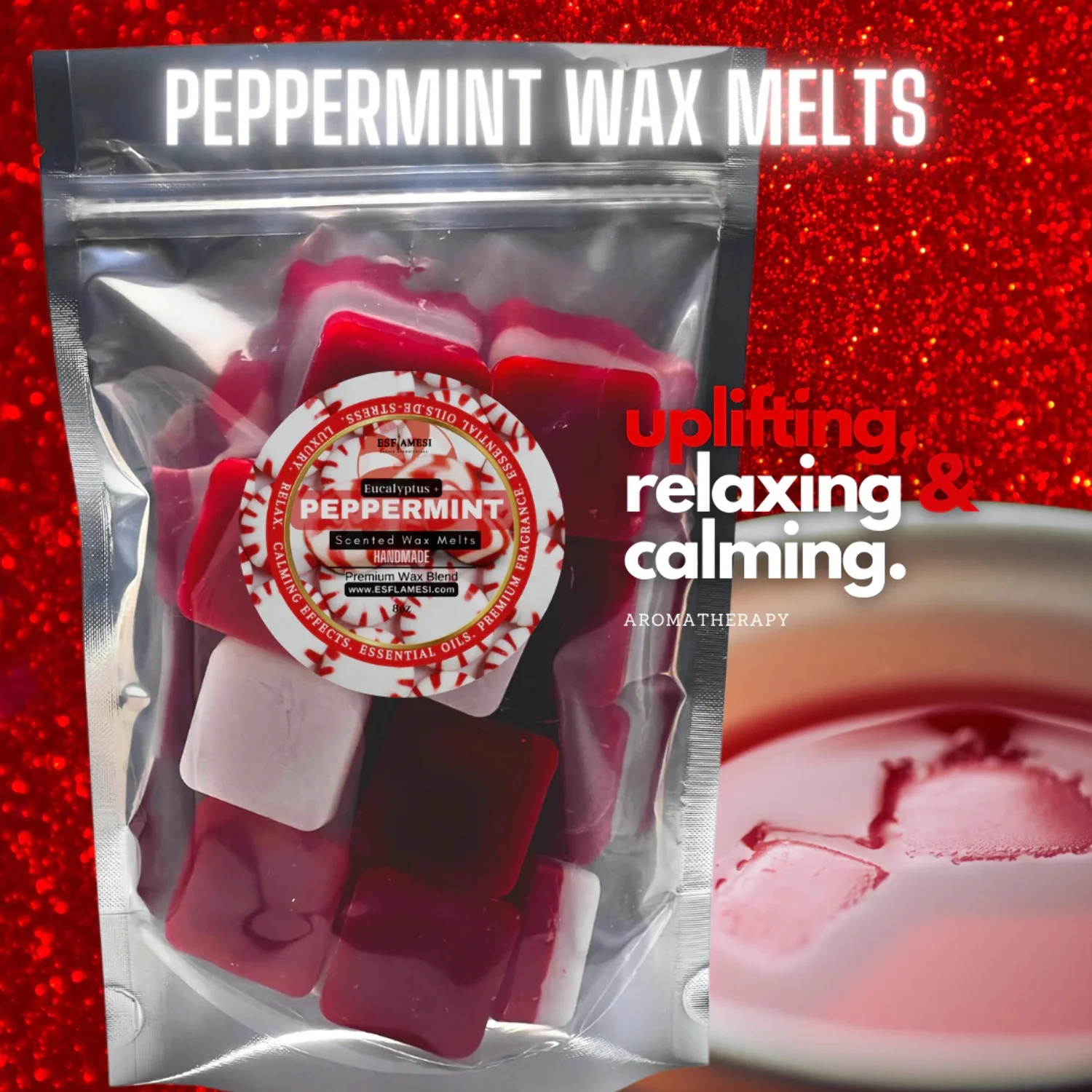 Peppermint Wax Melts | Strongly Scented | Peppermint + Eucalyptus (8oz Bag)