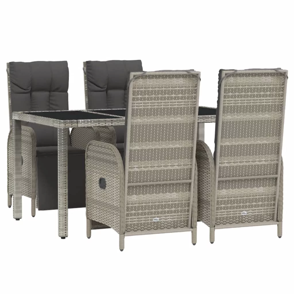 Walmeck 5 Piece Patio Dining Set with Cushions Gray Poly Rattan