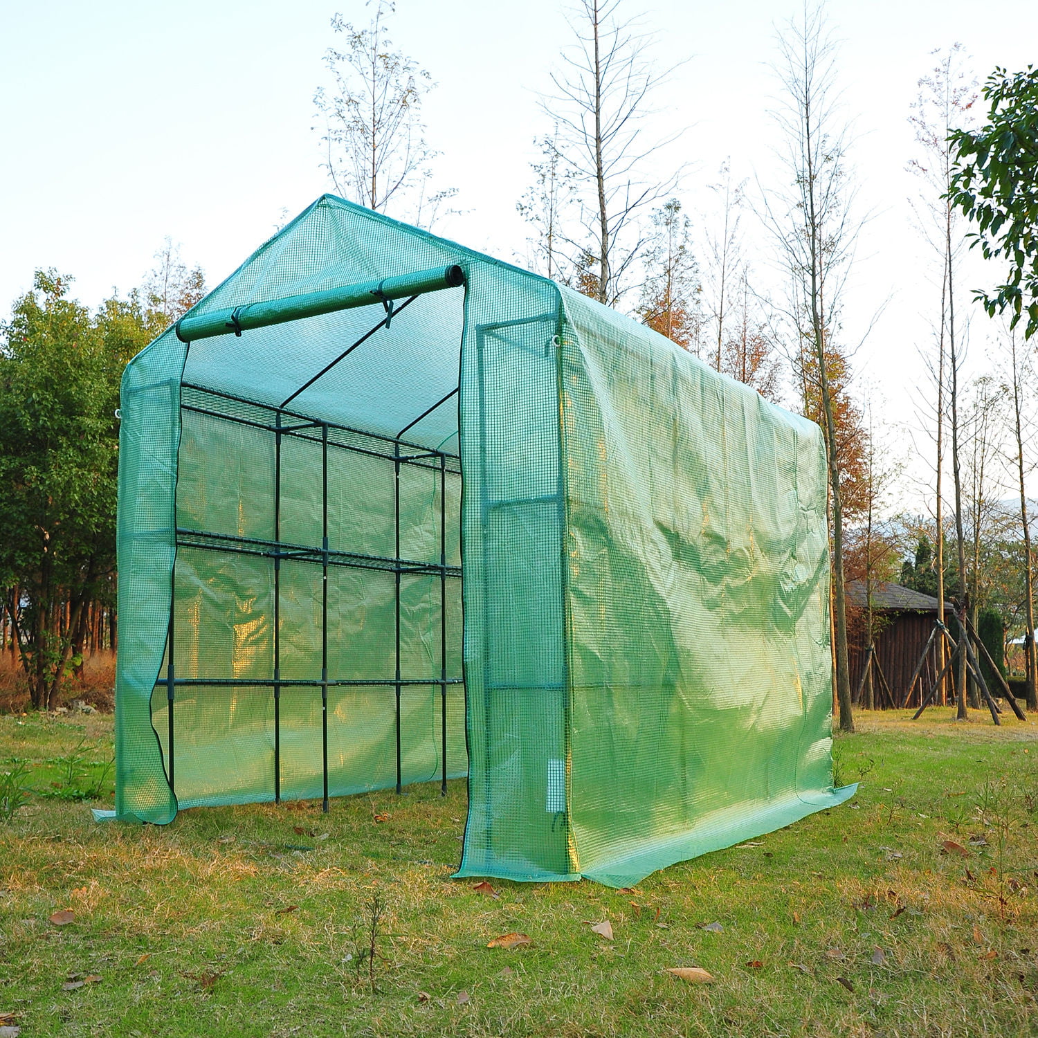 Outsunny - 8' x 6' x 7' - 3-Tier 6 Shelf - Portable Walk-In Greenhouse