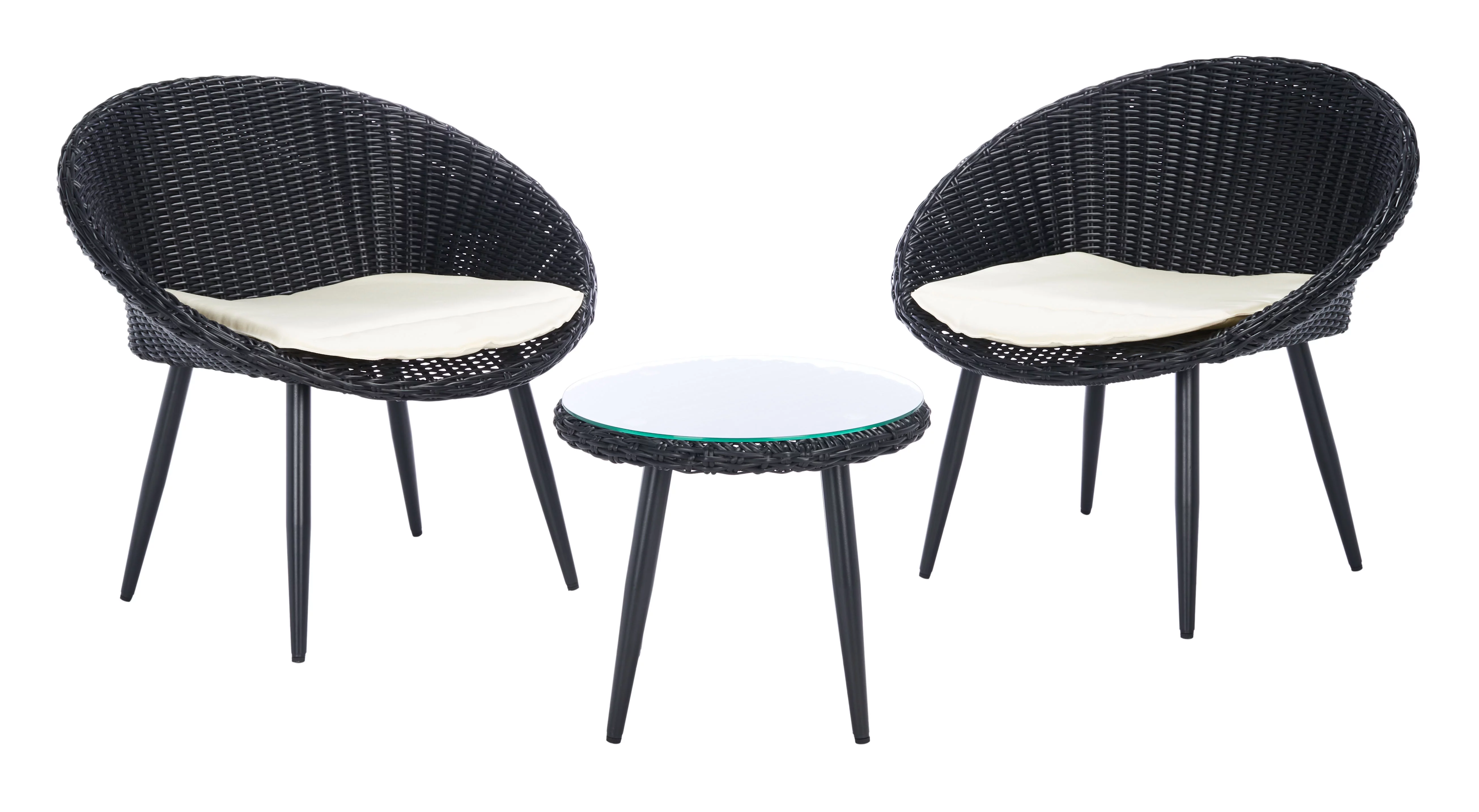 Safavieh Merami Outdoor Patio 3 Piece Bistro Set - Black/Beige Cushion