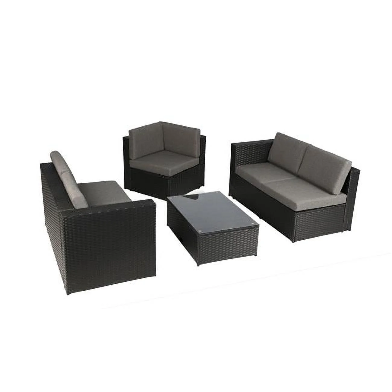 Baner Garden  Outdoor Furniture Complete Patio PE Wicker Rattan Garden Corner Sofa Couch Set - 4 Piece - Black