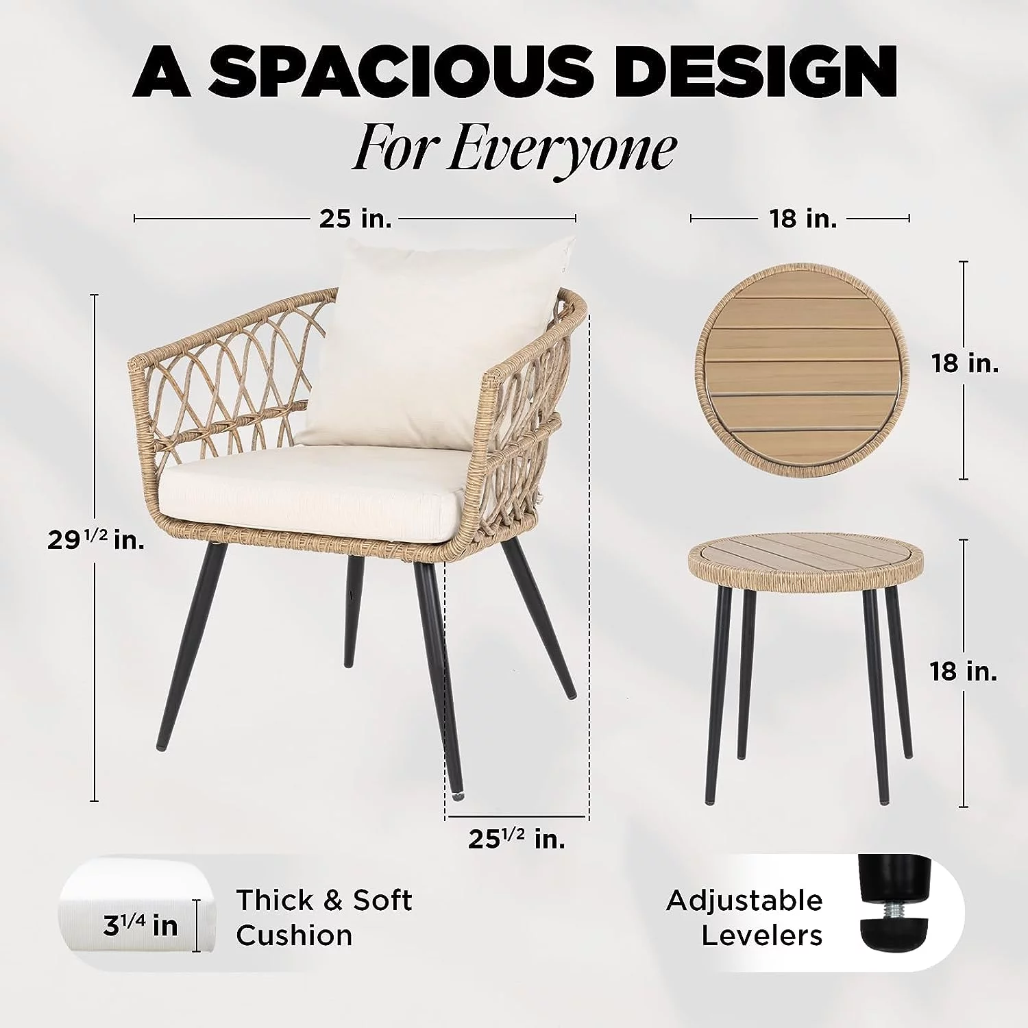 Idzo Pierre Wicker Patio Table And Chairs Set of 2 with Premium Olefin Fabric Soft Cushions