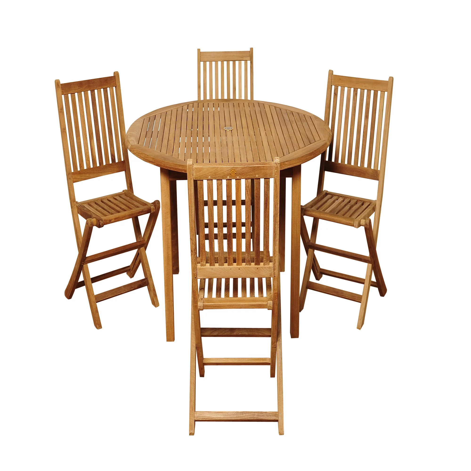 Outdoor Living and Style 5-Piece Brown Adam Teak Round Outdoor Patio Dining Set 47