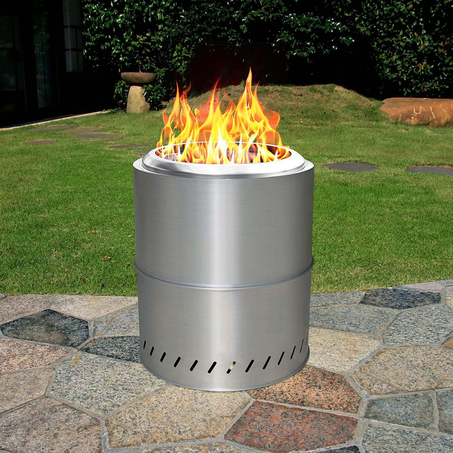 ZJbiubiuHome 15 inch Smokeless Fire Pit Outdoor Wood Burning Portable Fire Pit Stainless Steel