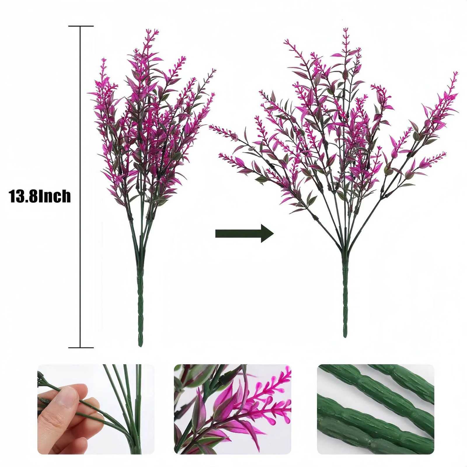 HALJEN Artificial Flowers for Outdoors in Pot 8 Bundles Outdoor Lavender Flowers Shrubs Greenery for Indoor Outside Decoration Fuchsia