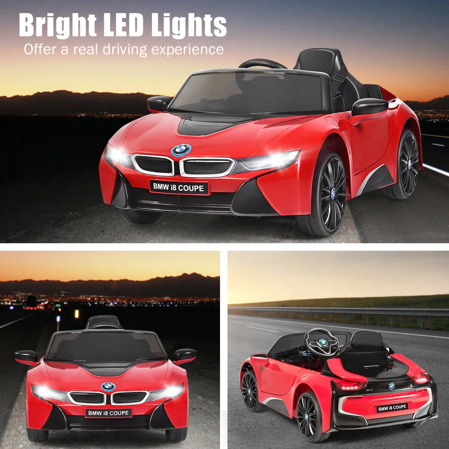 HoneyJoy 12V Licensed BMW I8 Kids Ride On Car with Remote Control, MP3 Player, and LED Lights in Red