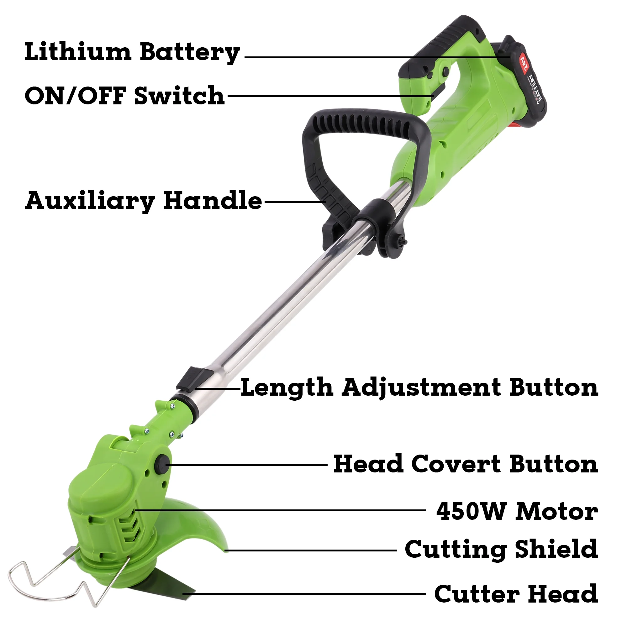 QIYAA Cordless String Trimmer Weed Wacker, 24V Power Grass Trimmer Lawn Edger with 2 Battery, Adjustable Height Weed Eater Tool for Garden and Yard (Green)