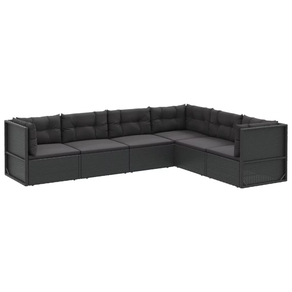 Suzicca 6 Piece Patio Set with Cushions Black Poly Rattan