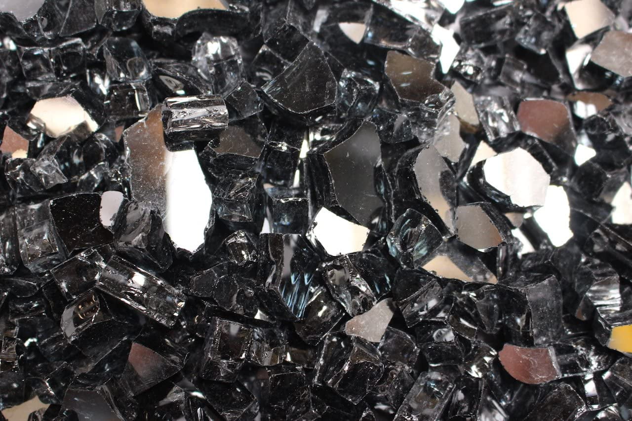 Exotic Fire Glass | Black Reflective Fire Pit Glass | 25 Pound Bag | Small 1/4 Inch Glass Size | Perfect for Any Natural Gas or Propane Outdoor Fire Pit