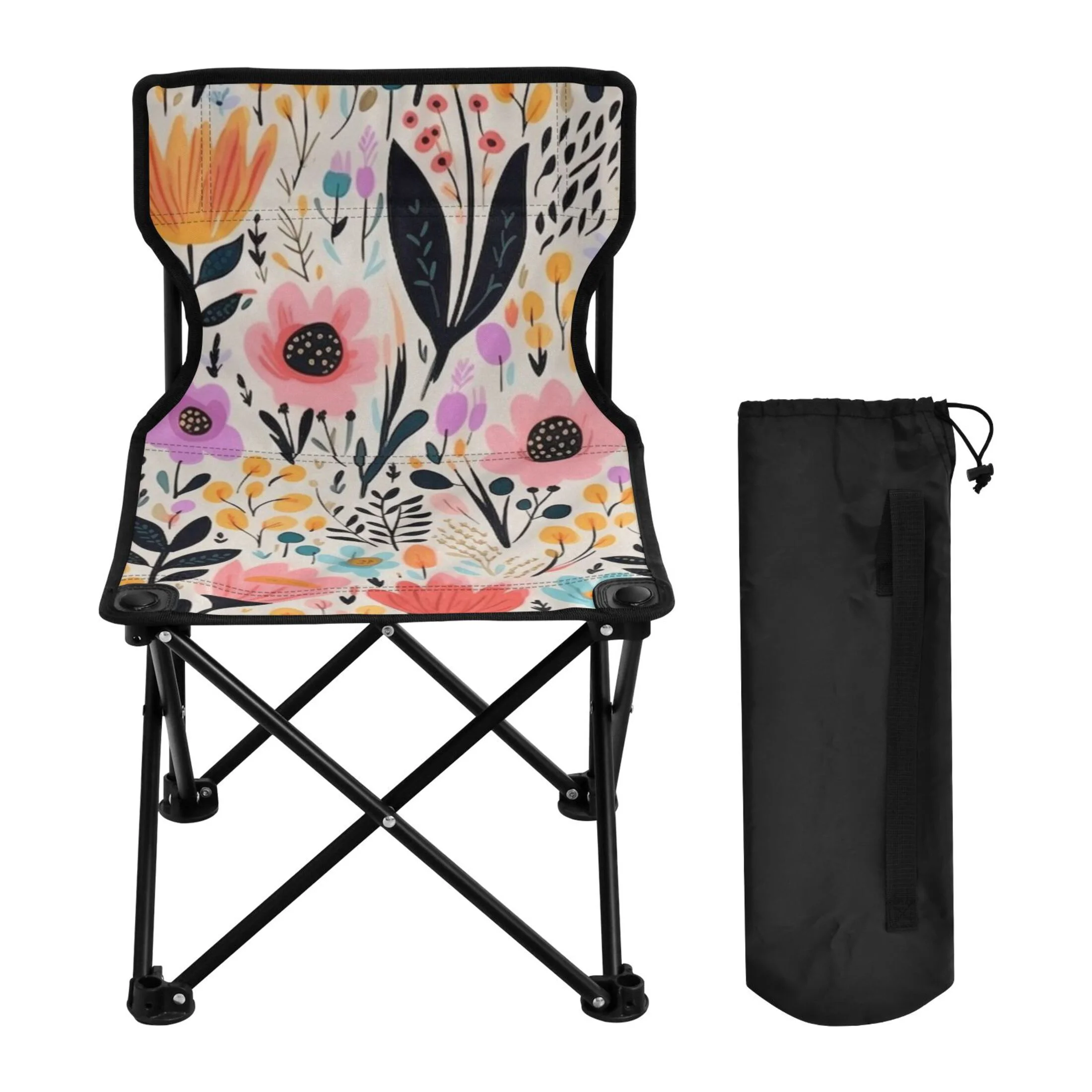 Wild Flowers Floral Portable Camping Chair Small for Kids Outdoor Folding Beach Chair Fishing Chair Lawn Chair with Carry Bag