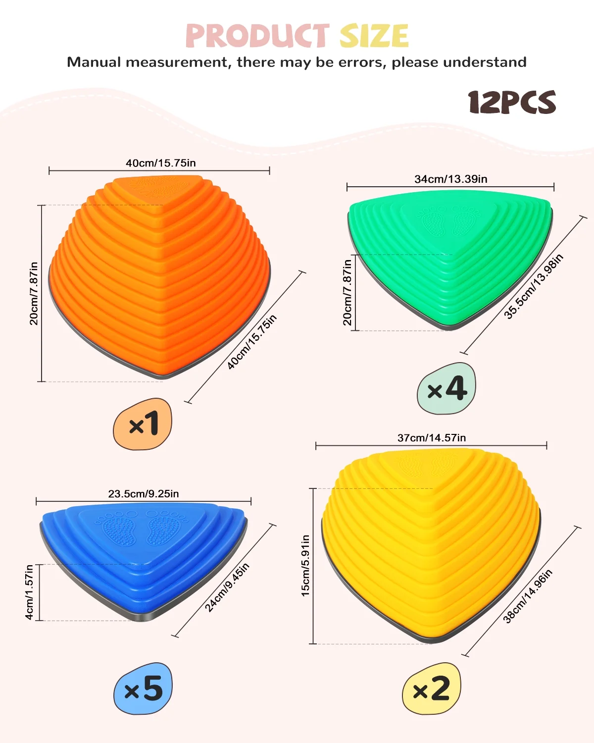 Stepping Stones Non-Slip Balance River Stones Toys for Kids Indoor and Outdoor Play Equipment Set of 12 PCS