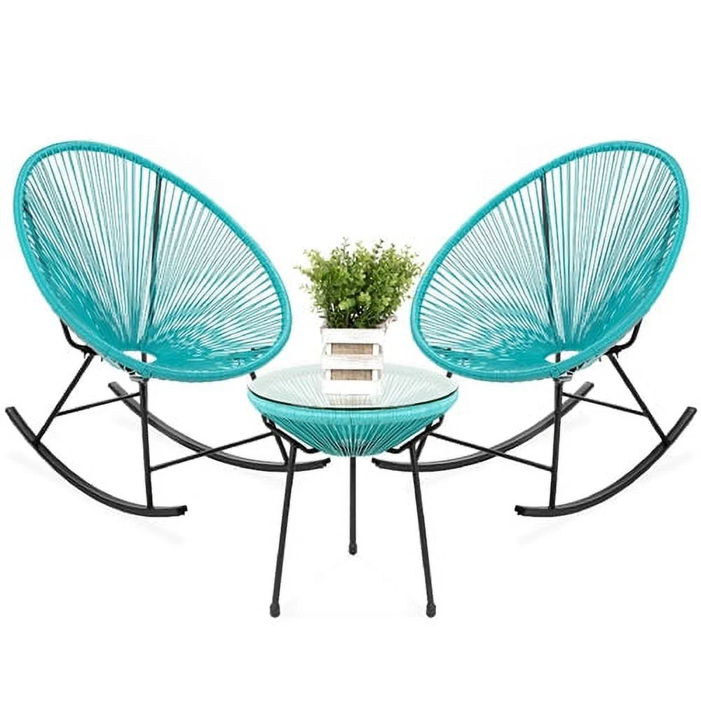 3 Piece Oval Woven Rocking Chair Bistro Set in Grey or Teal