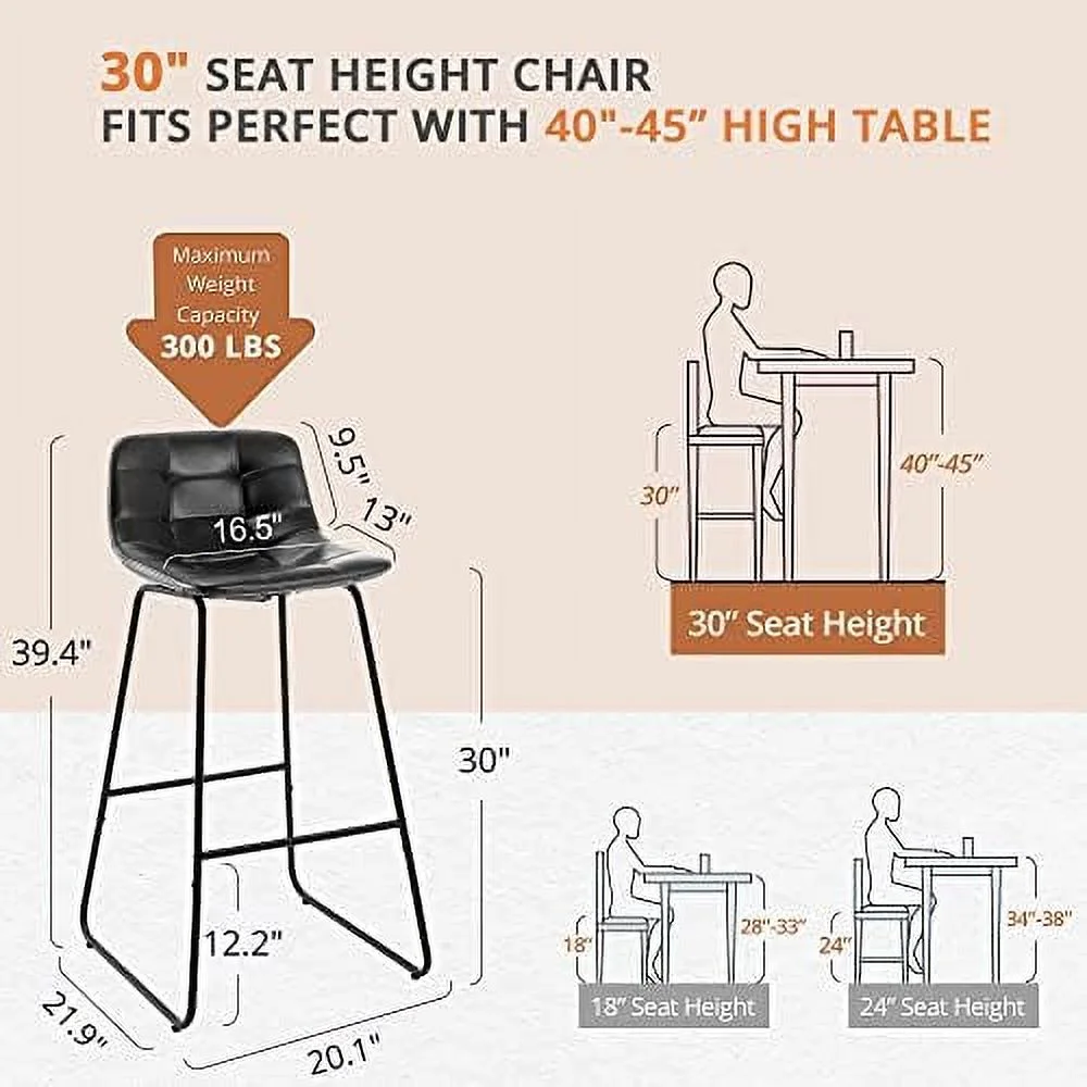 HBLUKDL Indoor/Outdoor Faux Tufted Leather Dining Chairs  Urban Armless Upholstered Checkered Pattern Leather and Metal Legs  for Kitchen Island  Restaurant  Coffee Shop  18" Set of 4