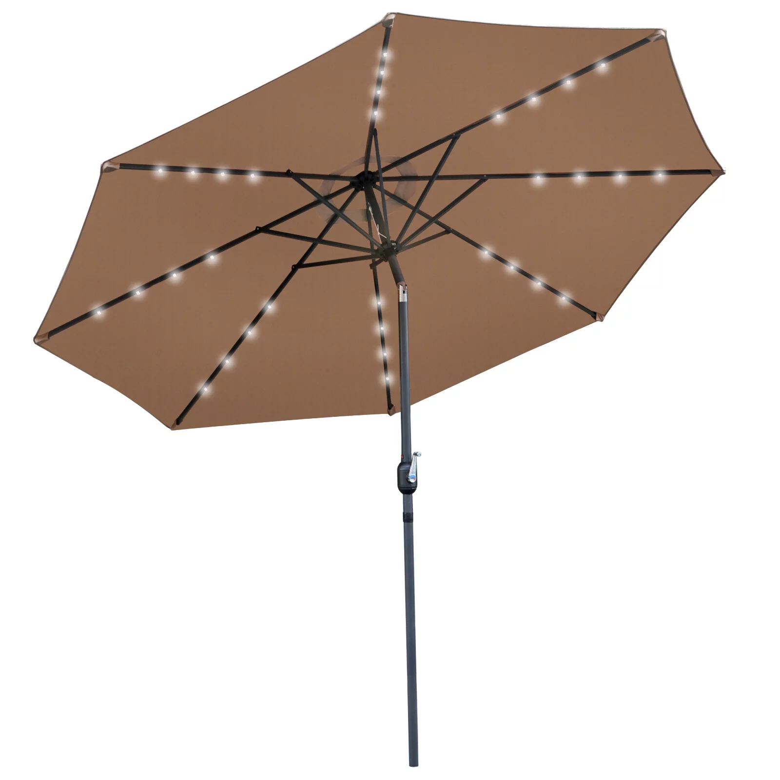 SuperDeal Patio Solar Umbrella 32 LED Tiltable Crank Height Adjustable 10 ft, Brown