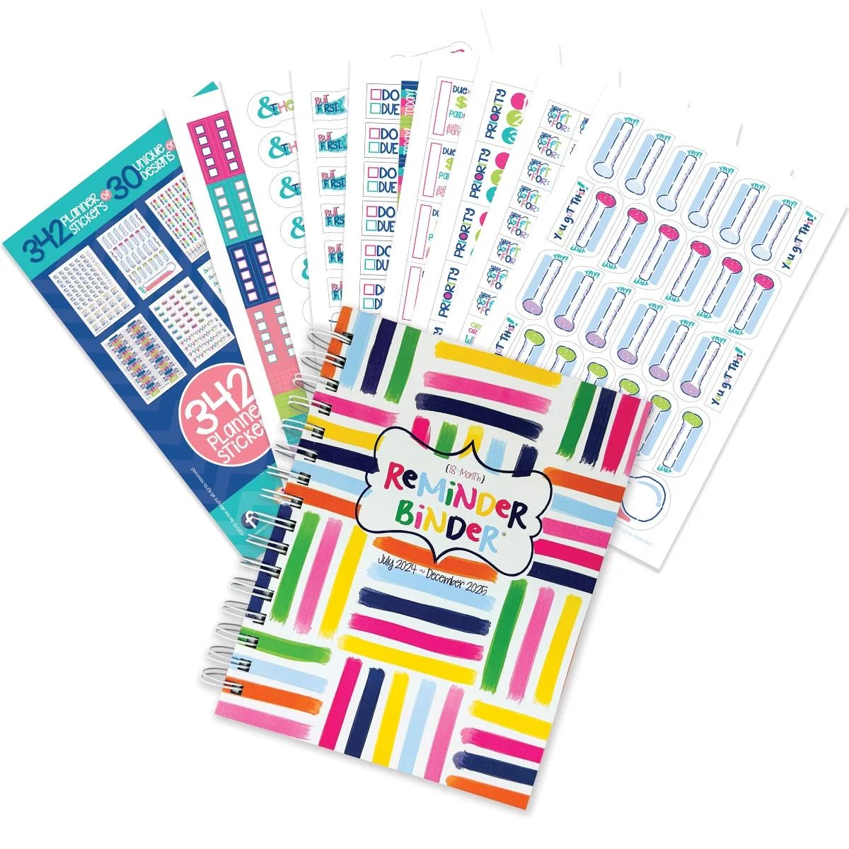 Reminder Binder® 2024-2025 Planner; 18-month Calendar with Get it Done Planner Stickers (Lovey Loom)