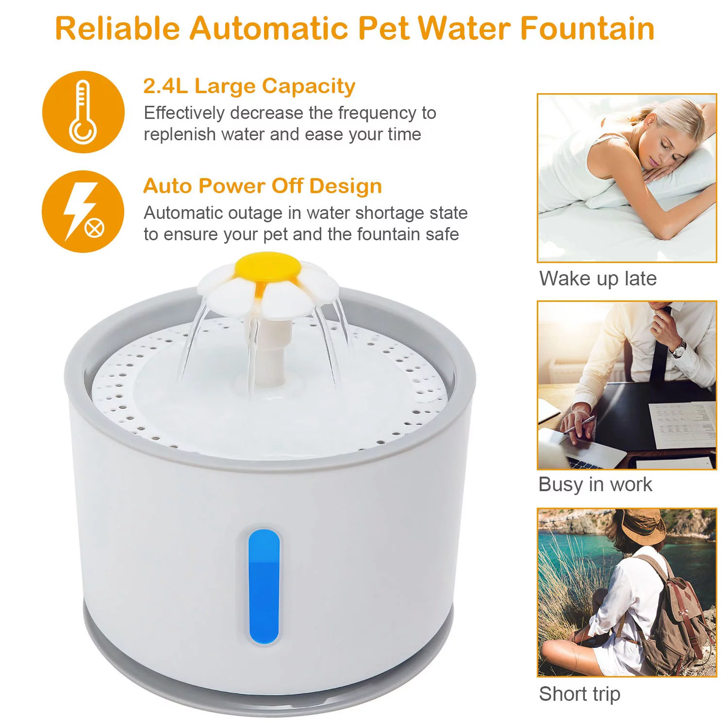 iMounTEK 2.4L Automatic Dog Cat Water Fountain Electric LED Pet Waterer