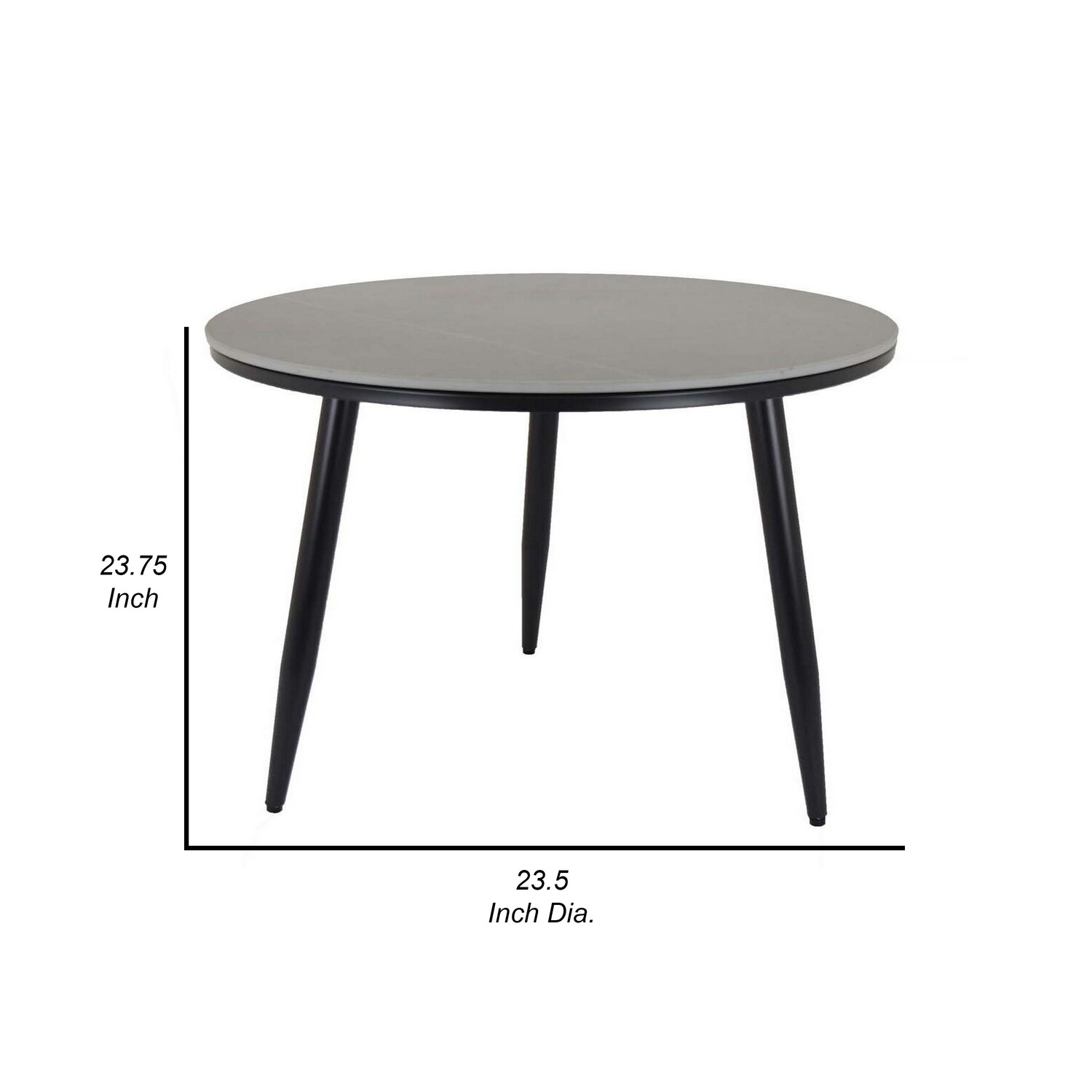 Benjara Tavi 24 Inch Plant Stand Side Table, Round Gray Marble Top, Black Metal