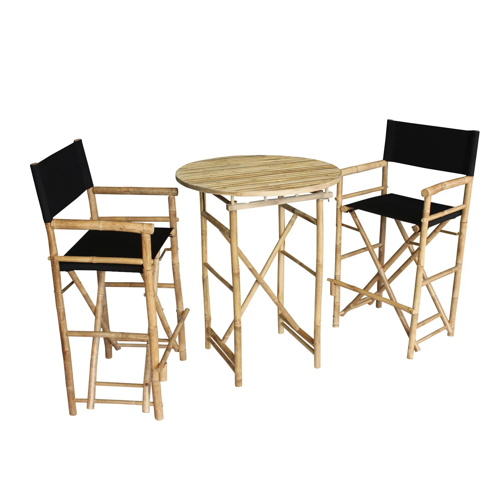 Zew Hand Crafted 3 Piece Round Folding Bamboo Bar Height Patio Dining Set