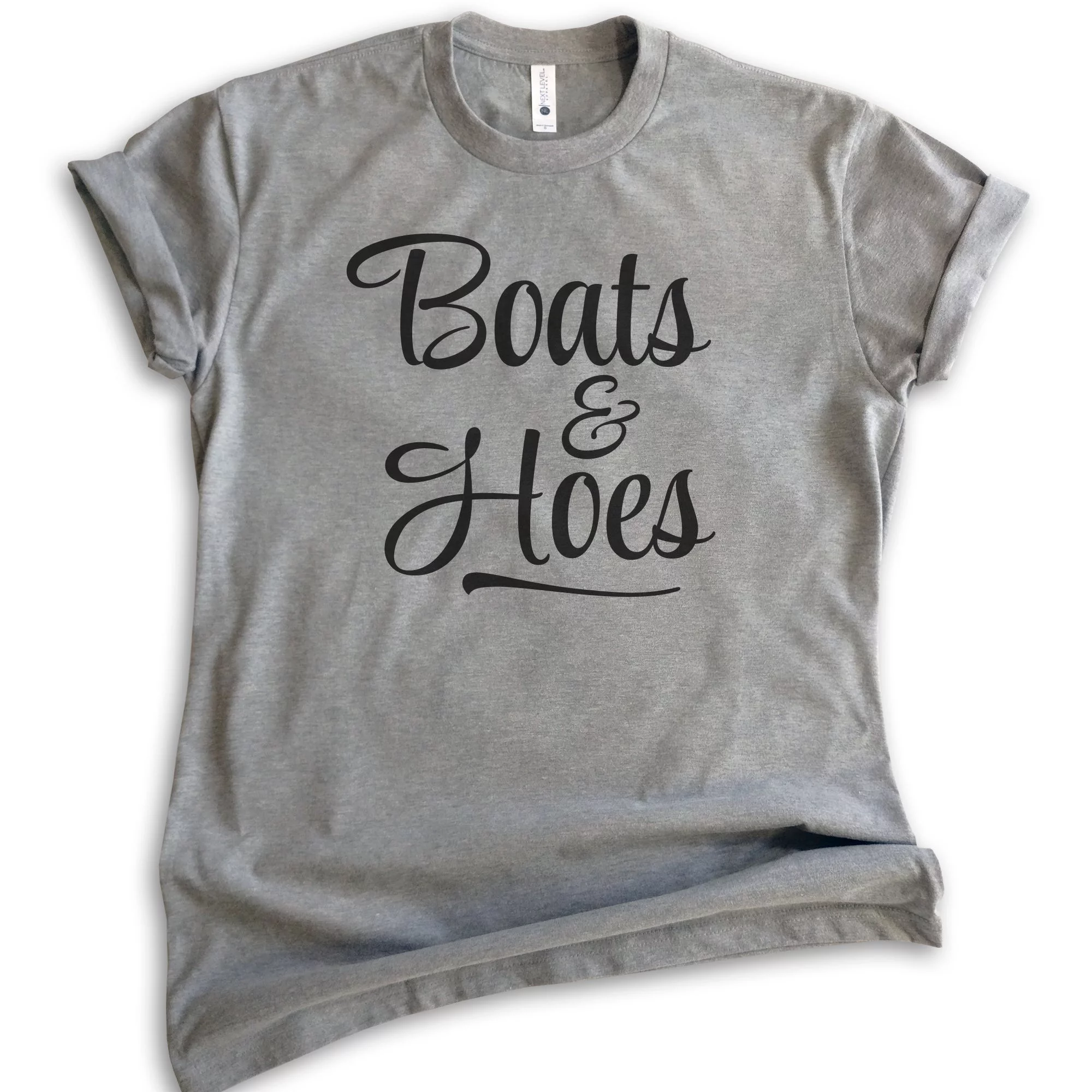 Boats And Hoes T-shirt, Unisex Women's Men's Shirt, Cute Vacation T-shirt, Funny Boating shirt, Dark Heather Gray, Medium