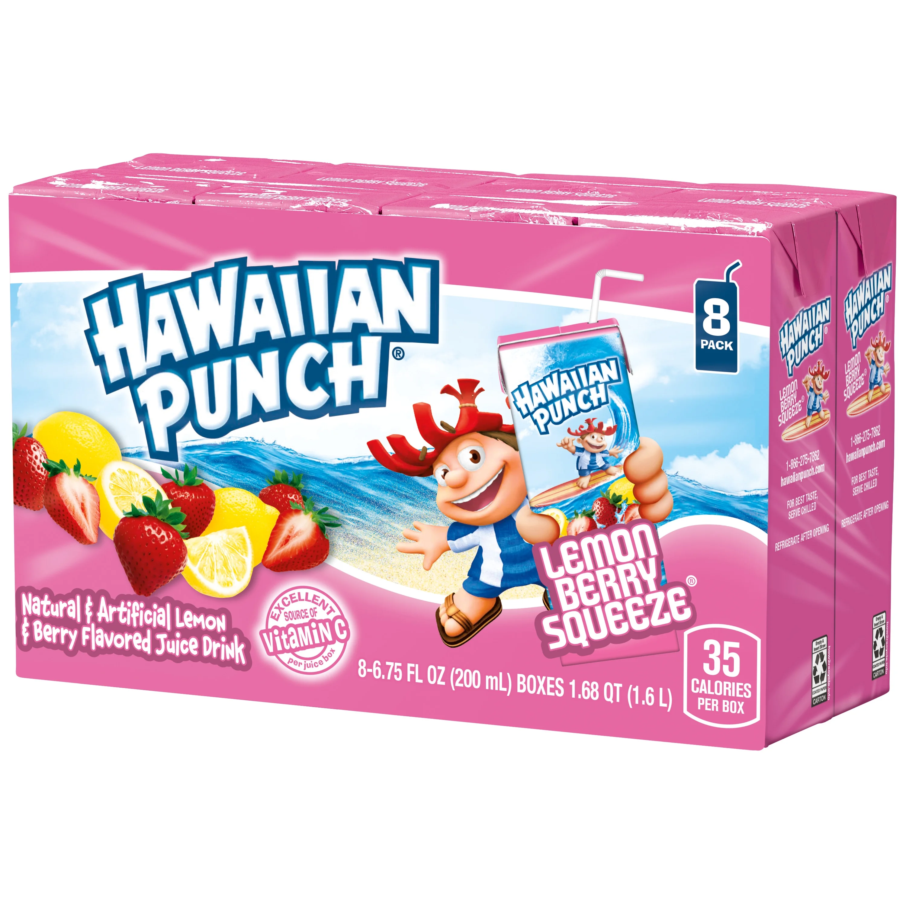Hawaiian Punch Lemon Berry Squeeze Juice Drink, 6.75 fl oz, 8 Count Boxes