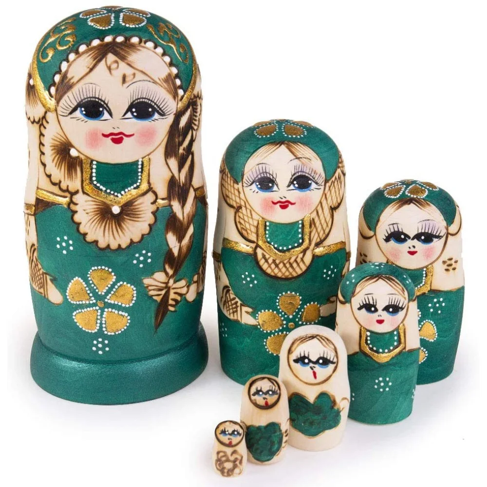 Russian Nesting Dolls Matryoshka Wooden Stacking Nested Set 7 Pcs Handmade Toys for Kids Children Christmas Mother's Day Birthday Home Room Decoration