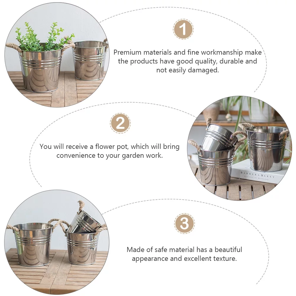 Guichaokj Creative Flower Bucket Garden Plant Container Flower Pot with Hemp Rope Handle