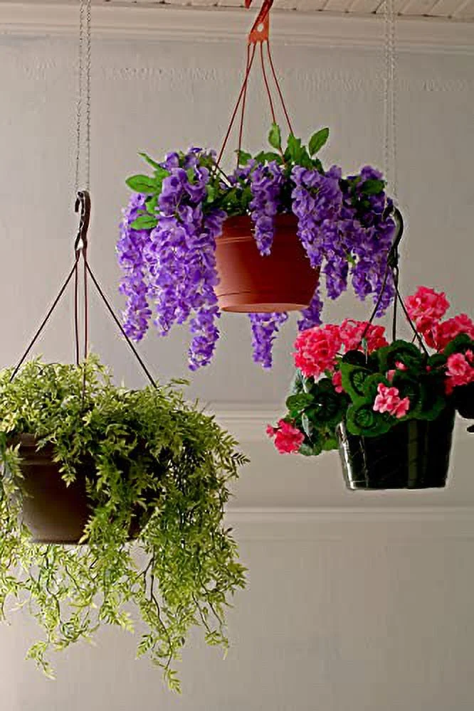 The HC Companies 12 Inch Euro Hanging Planter - Plastic Garden Hanging Baskets for Outdoor Plants, Clay