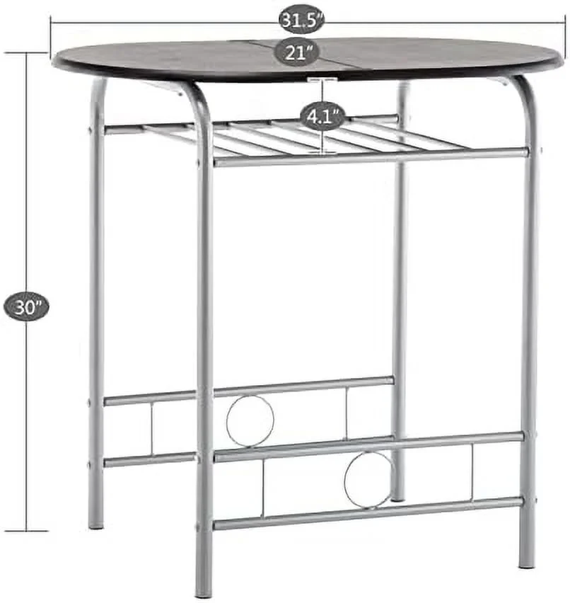 HYHBIBOOM 3-Piece Dining Table Set - Small Kitchen Breakfast Table Set - Wooden Table and 2 Chairs with Metal Frame - Compact Breakfast Nook Dining Set with Built-in Wine Rack - Space Sav