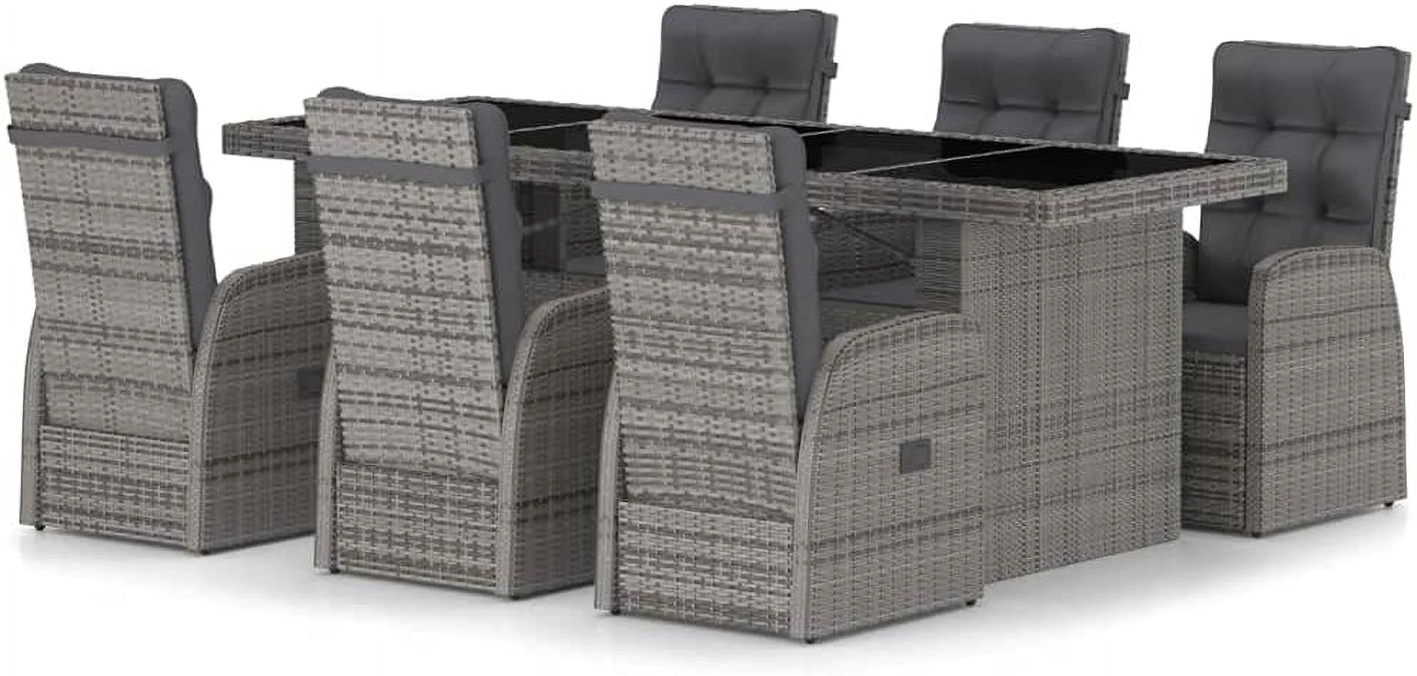 Outdoor Patio Chair  Recliner All Weather Backyard Conversation for Garden Poolside Balcony 7 Piece Patio Dining Set with Cushions Poly Rattan Gray