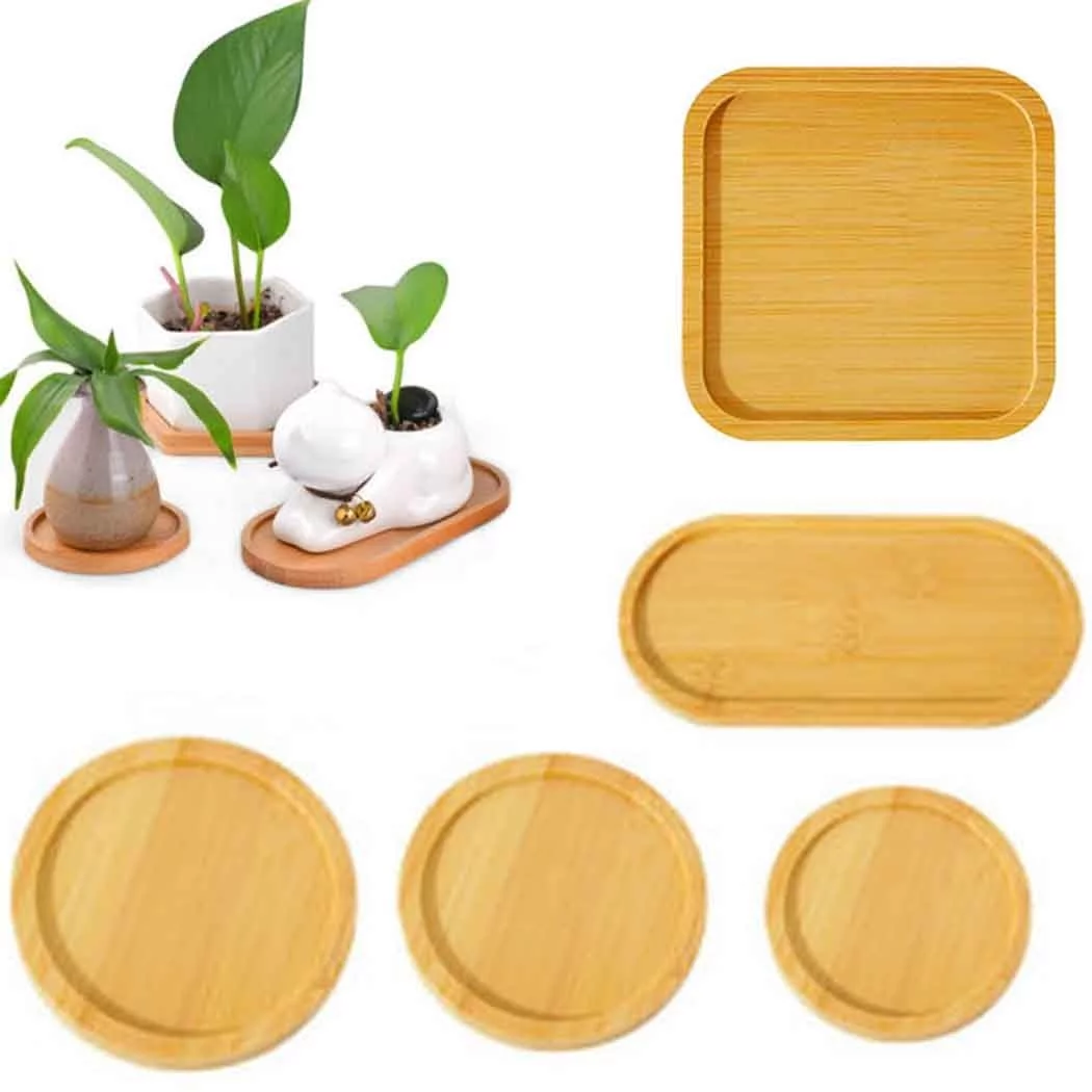 Bamboo Wood Saucer Plant Tray Plant Flower Stand Favor Succulent Pot Tray Decor