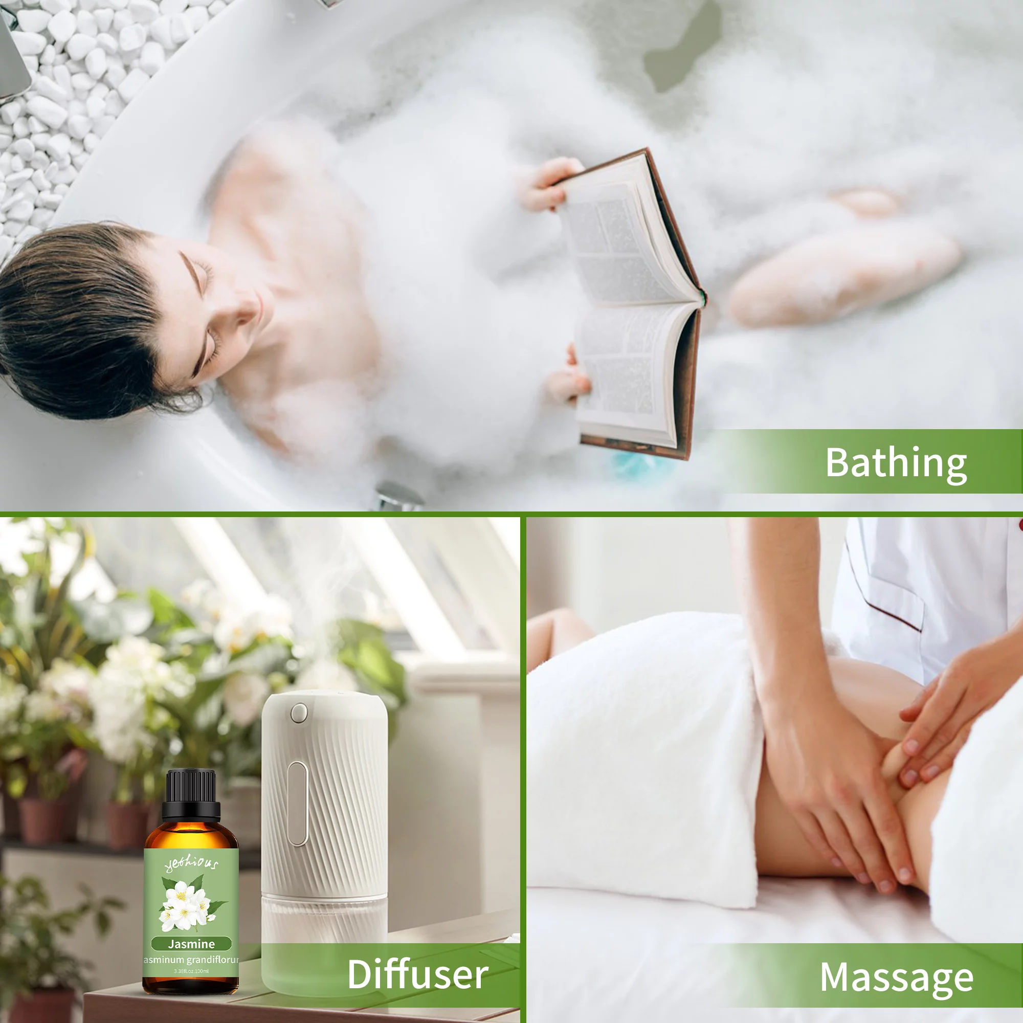 Yethious Jasmine, Ylang Ylang Essential Oil 100% Pure, Undiluted, Natural, Aromatherapy 100ml