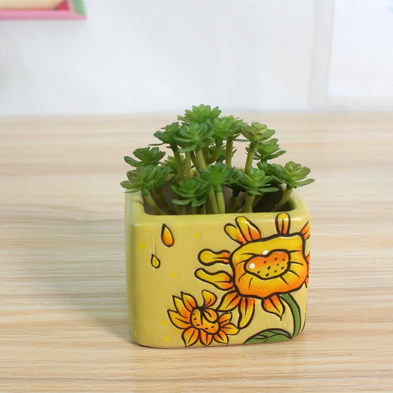 Hand-painted Ceramic Sunflower Succulent Plant Pot, Korean Style Creative Ceramic Succulent Flower Pot