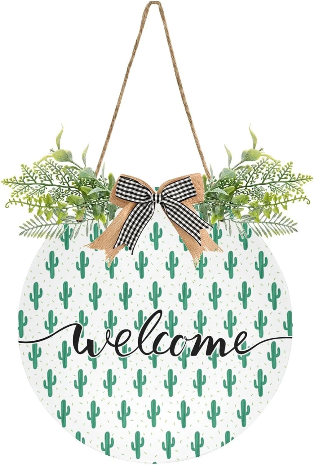 Desert Cactus Plant Welcome Sign Farmhouse Front Porch Door Hanging Welcome Wreath for Holiday Wall Home 12 X 12 in Home Decor